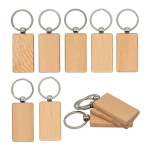 עץ Keychain מפתח טבעת מפתח תגיות מלבן אישית לחרוט לוגו ריק עץ מפתח שרשרת עבור DIY מלאכות