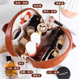 Sac à cosmétiques haut de gamme, sac à main portable de grande capacité, sac de rangement pour articles de toilette de qualité supérieure pour usage domestique, poignée souple en cuir PU - Product Image 3