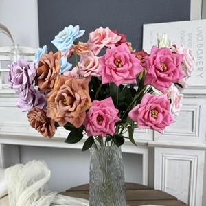Bouquet de roses artificielles Jinxi à 4 têtes, fleurs en soie pour décoration de mariage, style rétro fait main, arrangement pour allée centrale - Product Image 2