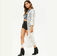 Soldes d'été : Robe de plage en maille de coton 100% avec dentelle, ouverture devant, robe longue, robe pour femmes