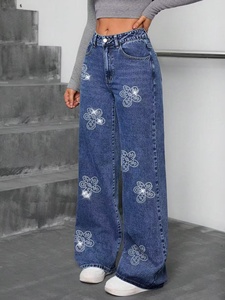 Jeans in denim da <span class=keywords><strong>donna</strong></span> europei alla moda 2026, nuovi, a vita media, con bottoni, <span class=keywords><strong>estivi</strong></span>, ecologici, a gamba larga e vestibilità comoda - Product Image 4