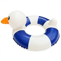 Bouée de bain gonflable en PVC pour bébé, motif canard rayé bleu et blanc, jouet de piscine et de plage pour nourrisson