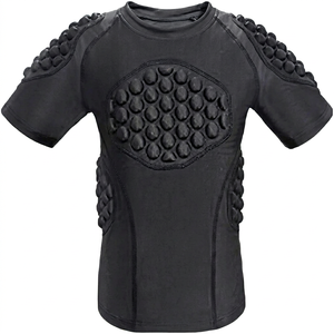 Black Padded Compression Shirt Short Sleeve Crew Neck Fitted American Football Protective <b>Gear</b> All Seasons Solid Polyester - Product Image 1
