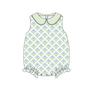Mono de burbujas para bebé niña con estampado floral de primavera RTS, 95% algodón, 5% elastano, 200-220 g/m², cremallera oculta, venta al por mayor para boutiques. - Product Image 3