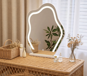 Heavenly <b>Mirror</b> <b>Irregular</b> Shape LED Makeup <b>Mirror</b> Touch Switch Plastic Frame Minimalist Design Freestanding Eco-friendly - Product Image 1
