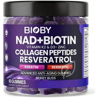 Gummies OEM Bioby NAD Biotine Collagène Resvératrol Anti-âge Soutien Beauté 10000mcg Biotine 60 Gummies