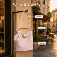 Custom Printed Logo Handmade Woven Bag for Women Fabric Casual Tote Bag Fashionable Capacity Vegan Leather Women's Bag