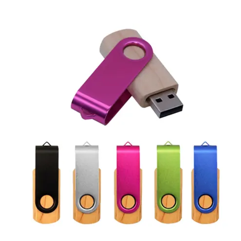 Klip berputar kayu logam/kayu bambu, U Disk logam warna terang Stik USB/Flash Drive USB