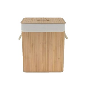 Bamboo Laundry <b>Basket</b> Round Foldable Fabric Clothing Organizer Storage With Lid And Rope Handles - Product Image 5