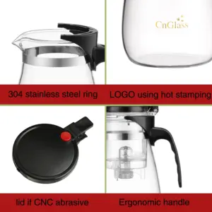 CnGlass 30.5oz Heat Resistant Borosilicate Glass Teapot Tea Maker With Removable Infuser Glass Coffee Kettle For Coffee Bean