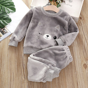 <span class=keywords><strong>Pigiama</strong></span> in flanella di cotone con cartoni animati per bambini e bambine, in pile corallo ispessito, a maniche lunghe, adorabile set due pezzi con design a <span class=keywords><strong>gatto</strong></span> - Product Image 3