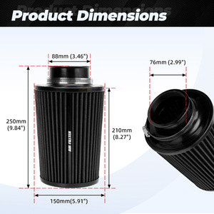 Filtro de aire de 76 mm, filtro de admisión tipo hongo para mejora del rendimiento del coche, en morado, verde, rojo, negro y azul. - Product Image 3