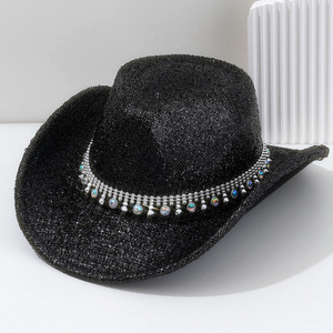 Cowboy <b>Hat</b> Black With Rhinestone Band M56-58cm <b>For</b> <b>Wedding</b> And Honeymoon - Product Image 1