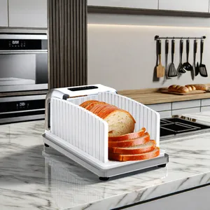 Updated Bread Slicer for Homemade Bread Ecofriendly Compact & Foldable Adjustable Slicing Guides with Plastic Cutting Board