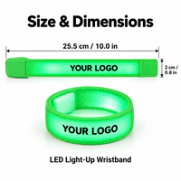 Bracelet LED personnalisé en tissu nylon PP avec impression de logo, sangle réglable à boucle auto-agrippante, bracelet clignotant pour événements