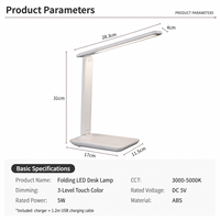 Lampe de table LED à intensité variable, pliable, rechargeable, blanc chaud et froid, pour chambre à coucher