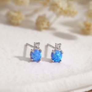 Dylam Non Tarnish Fade Free Hypoallergenic Women Fine Jewelry 5A Cubic Zirconia S925 Silver Blue Synthetic <b>Opal</b> Stud <b>Earrings</b> - Product Image 5