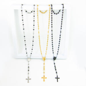 2024 модные ювелирные изделия в стиле хип-хоп золотые бусины ожерелье 316 из нержавеющей стали длинное перекрестное ожерелье - Product Image 6