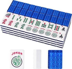 Ensemble de Mahjong Américain Classique Fuyi avec des pions en acrylique bleu, comprenant 160 pions <span class=keywords><strong>Joker</strong></span> et des ensembles de Mahjong en cristal portables miniatures pour les voyages - Product Image 2