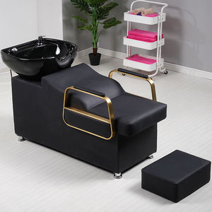 Unidad de lavado de cabello para salón de belleza con lavacabezas inclinable de cerámica y asiento ajustable - Product Image 1