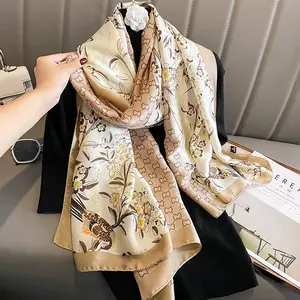 2024 Designer de luxe Floral femmes grand soie Satin châle plage écharpes Hijab longue écharpe en soie 180*90