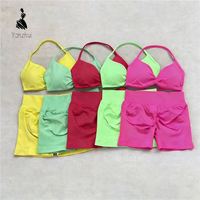 Ensemble de yoga sans couture très vendu, léger, compressif, couleur unie, séchage rapide, soutien-gorge de sport, short, ensembles de fitness élastiques