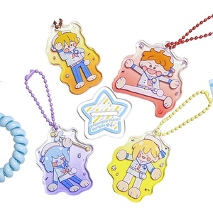 Cute Cartoon Acrylic Keychain Stainless Steel Plastic Metal Pendant Schoolbag Accessories Wholesale Gift for Key Usage