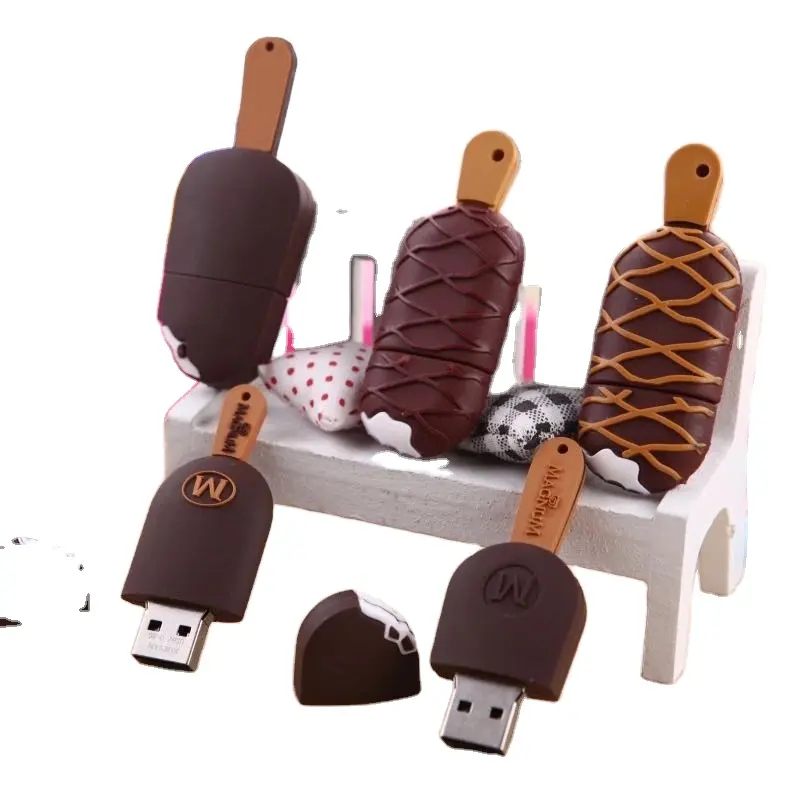 Pen drive, desenhos animados picolé usb flash drive 8gb 16gb silicone u vara 32gb sorvete 64gb 4gb