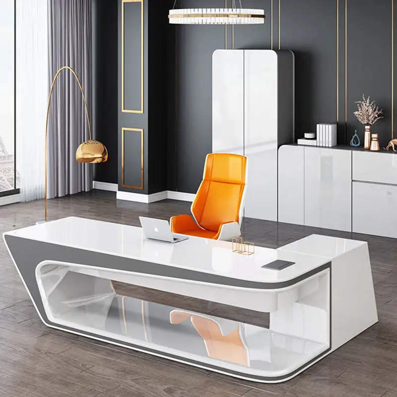 Executive office design MDF glossy Curved Executive Office desk design custom size white Ceo executive Desk