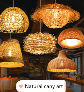Lampadario Artistico in Rattan, Lampada Rotonda a Nido d'Uccello, Lampada in Paglia e Bambù, Illuminazione Creativa Idilliaca Giapponese Retrò per Balcone e Ristorante - Product Image 3