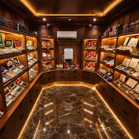 Vitrine de présentation de cigares de luxe, écologique et recyclable, avec revêtement en cèdre espagnol et éclairage LED ambre, pour boutiques de tabac haut de gamme et centres commerciaux