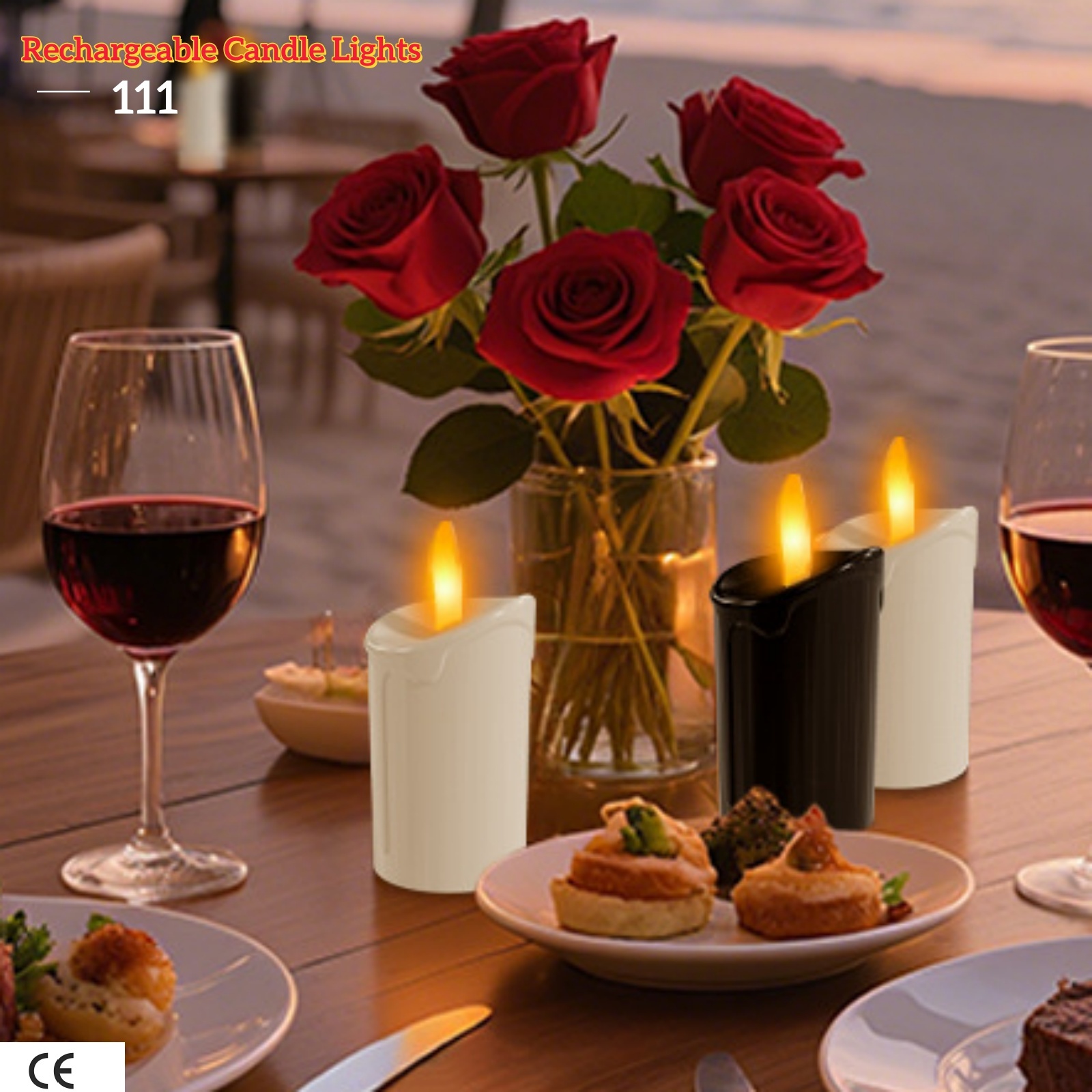 OTHC 111 Rechargeable LED Simulated Flame Tealight Remote Control Dimmable Light Valentine Candles 6 Pcs Per Pack Indoor/Outdoor