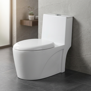 WC monobloc en céramique de style américain Chaozhou, 300 mm, siphon en S, chasse d'eau par siphon, à poser au sol - Product Image 4