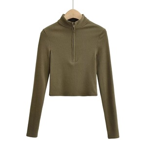 Top De Mujer stampato senza Moq t-Shirt <span class=keywords><strong>manica</strong></span> lunga <span class=keywords><strong>mezza</strong></span> altezza collo sottile maglia autunno <span class=keywords><strong>mezza</strong></span> cerniera comoda <span class=keywords><strong>camicia</strong></span> da <span class=keywords><strong>donna</strong></span> - Product Image 3