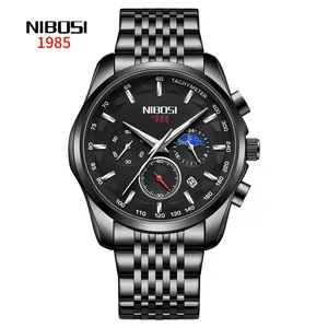 NIBOSI Classic Luxus Marken uhren Schwarz Edelstahl Herren Analog uhr Wasserdichte Quarz Herren Armbanduhr