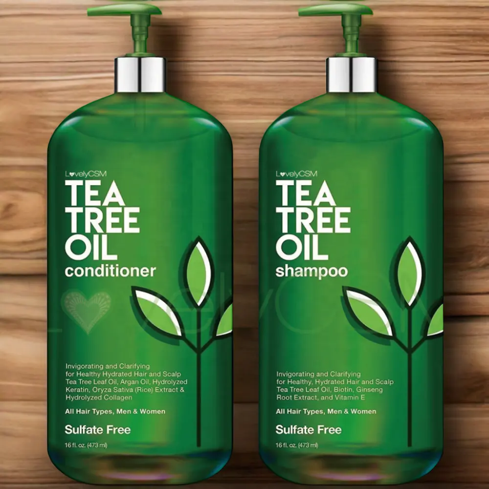 OEM trattamento anticaduta di capelli chiaro Aloe menta piperita naturale organico parrucchiere tè verde albero shampoo e balsamo per il controllo dell'olio