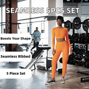 Conjunto Deportivo de Dos Piezas, Material Acanalado Sin Costuras, Tallas Grandes, Ropa Deportiva para Yoga, Transpirable y Ecológica, Venta al Por Mayor - Product Image 2