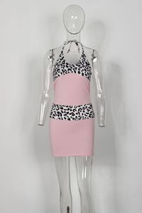 Ghy5956 báo in chắp vá dây ren-up Mini ăn mặc Phụ nữ sexy v-cổ backless Ruched cơ thể định hình váy - Product Image 5