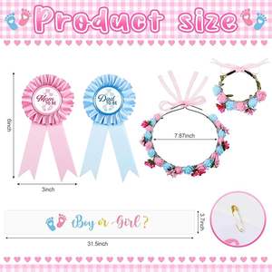 Écharpe de révélation de sexe garçon ou fille, écharpe de future maman, épingles de future papa avec bandeau fleuri et bracelet pour fête de révélation de sexe de bébé - Product Image 2
