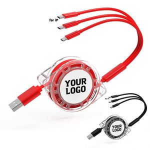 Câble de charge USB rétractable 3-en-1 personnalisé avec logo pour téléphones mobiles Android, Micro USB et iPhone – Offre promotionnelle en gros - Product Image 1