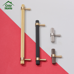 Vintage Mattschwarze Schrankgriffe T-förmige Schubladengriffe Massiver Messing Schranktürgriffe Gebürstete Messing Rändelknöpfe - Product Image 3