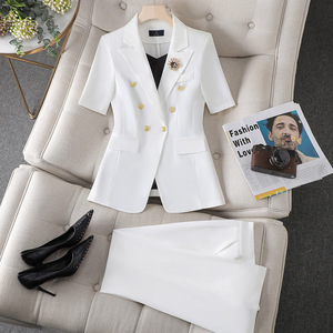 Women's Summer Short Sleeve Suit Set Black Polyester Office Lady Breathable Professional Elegant - Product Image 2