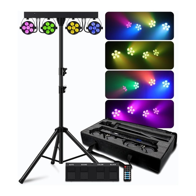 Pknight 6X8W 240W RGBW Wireless IP65 DMX512 LED Aluminum Alloy Stage Lighting Equipment Sound-Activated Control for Wedding