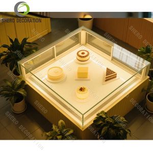 Mostrador de exhibición de pasteles de vidrio curvo de alta calidad con luz, vitrina personalizada para exhibir postres y pan para panadería. - Product Image 4