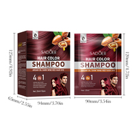 SADOER Pewarna Rambut Semi-Permanen Minyak Argan Warna Merah Anggur 25ml X 10Pcs Sachet 4-in-1 Tahan Lama Menutupi Uban Sampo Pewarna Rambut