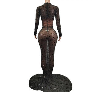 Luxo Ver Através Lantejoulas Rhinestone Evening Party Sereia Vestido Mulheres Desgaste Baile Vestido Banquete <span class=keywords><strong>Prom</strong></span> Celebração Vestido - Product Image 3