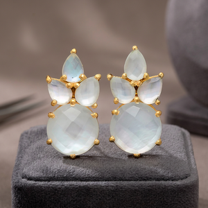 Nouvelles boucles d'oreilles pendantes tendance en argent sterling 925 plaqué or avec perles et pierres doubles - Product Image 3