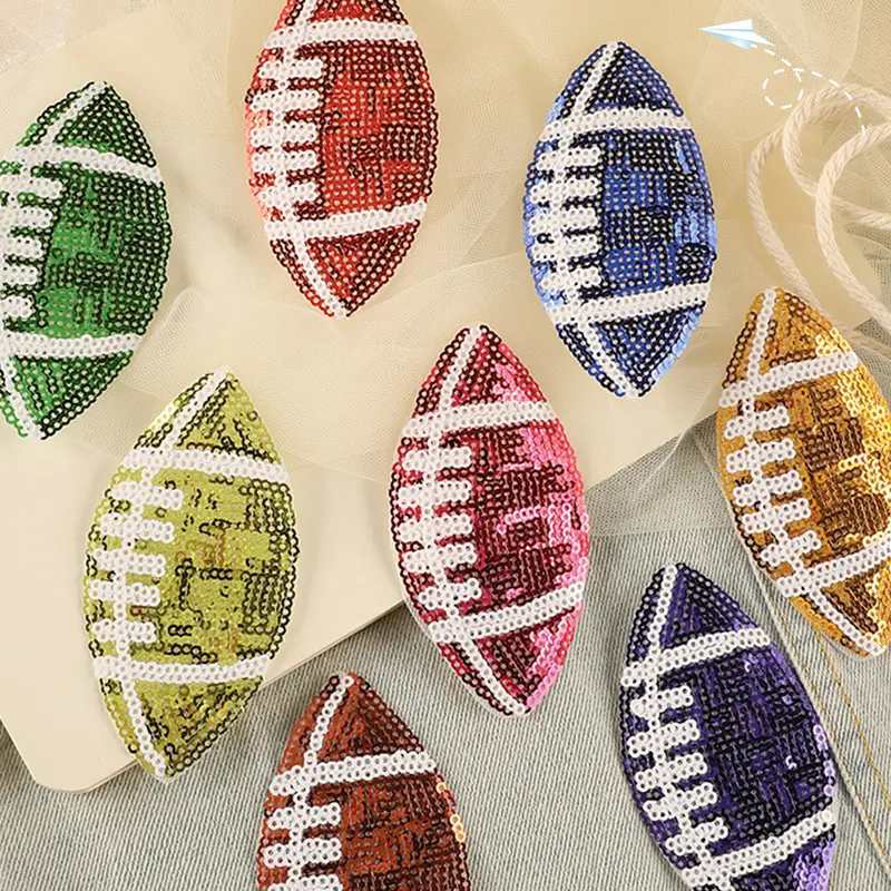 Le plus récent états-unis Football américain Patch Sequin fer sur les lettres brodées en gros jour du jeu Sequin Football Chenille patchs