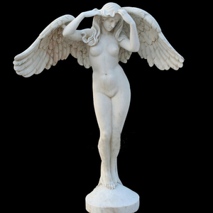 Sculpture en marbre blanc naturel de taille réelle, style traditionnel, grand ange pleureur, statue d'ange de l'enfer - Product Image 6