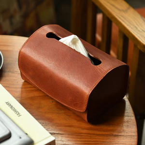 Boîte à mouchoirs en cuir tanné végétal faite à la main, grande capacité, distributeur de mouchoirs en cuir pur OEM pour la maison - Product Image 1